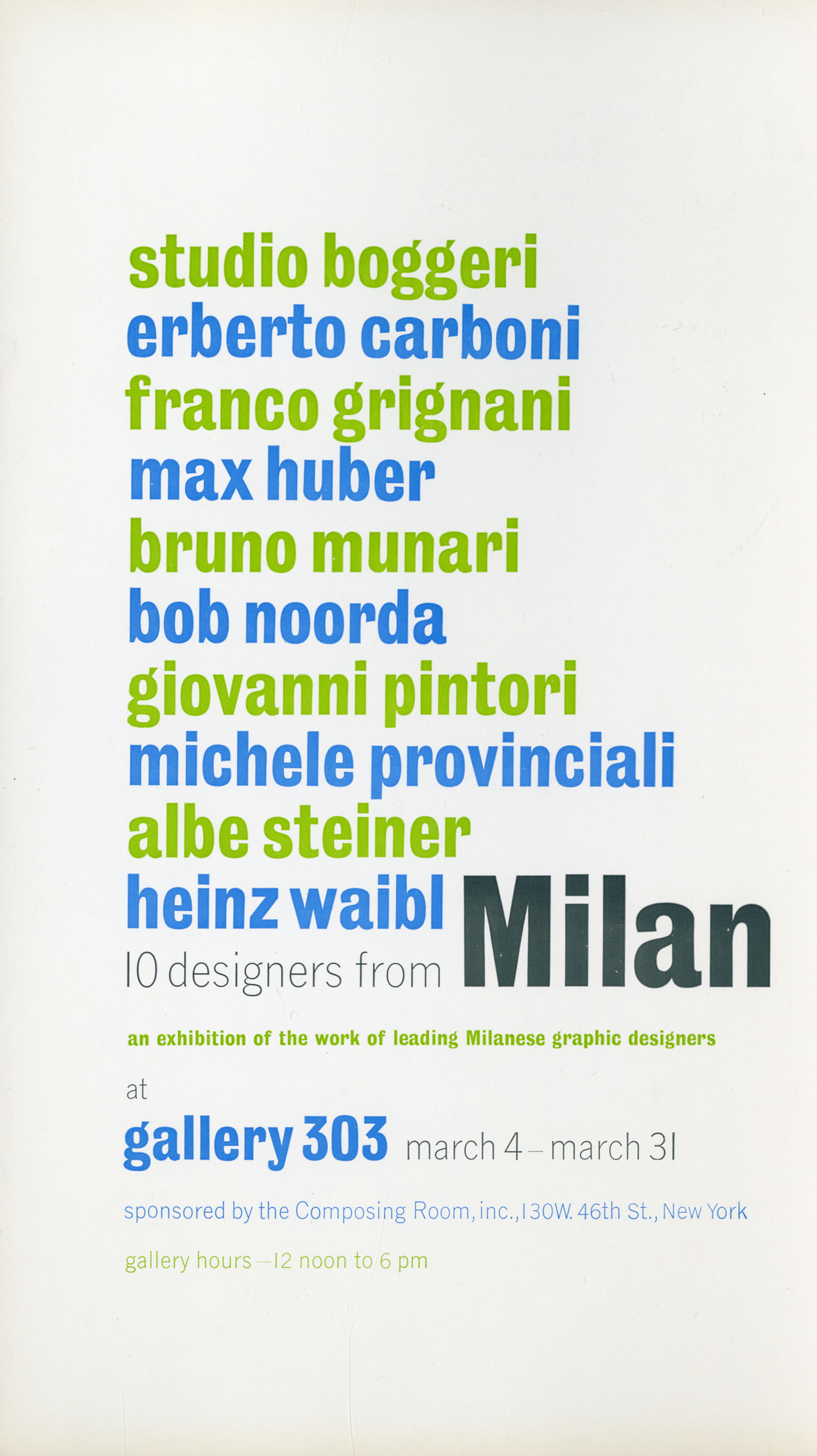 blue, green, and black text describing exhibition